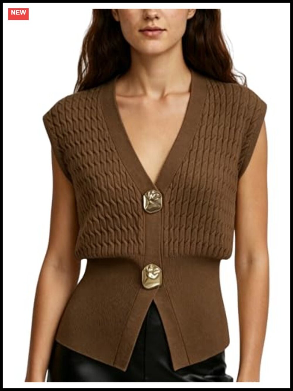 Womens Cable Knit Sweater Vest Sleeveless V Neck Cardigan Top